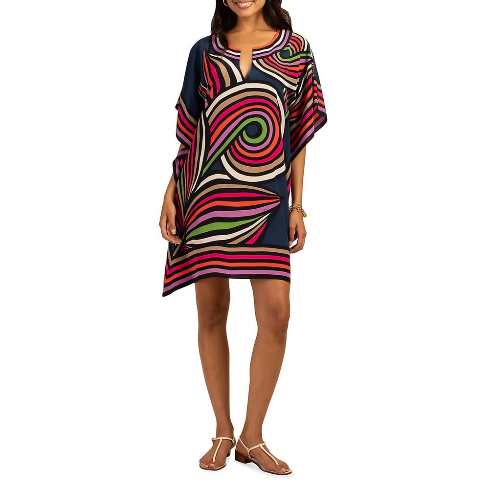 Trina Turk Multicolor Swirl Print Kaftan silk in Blue